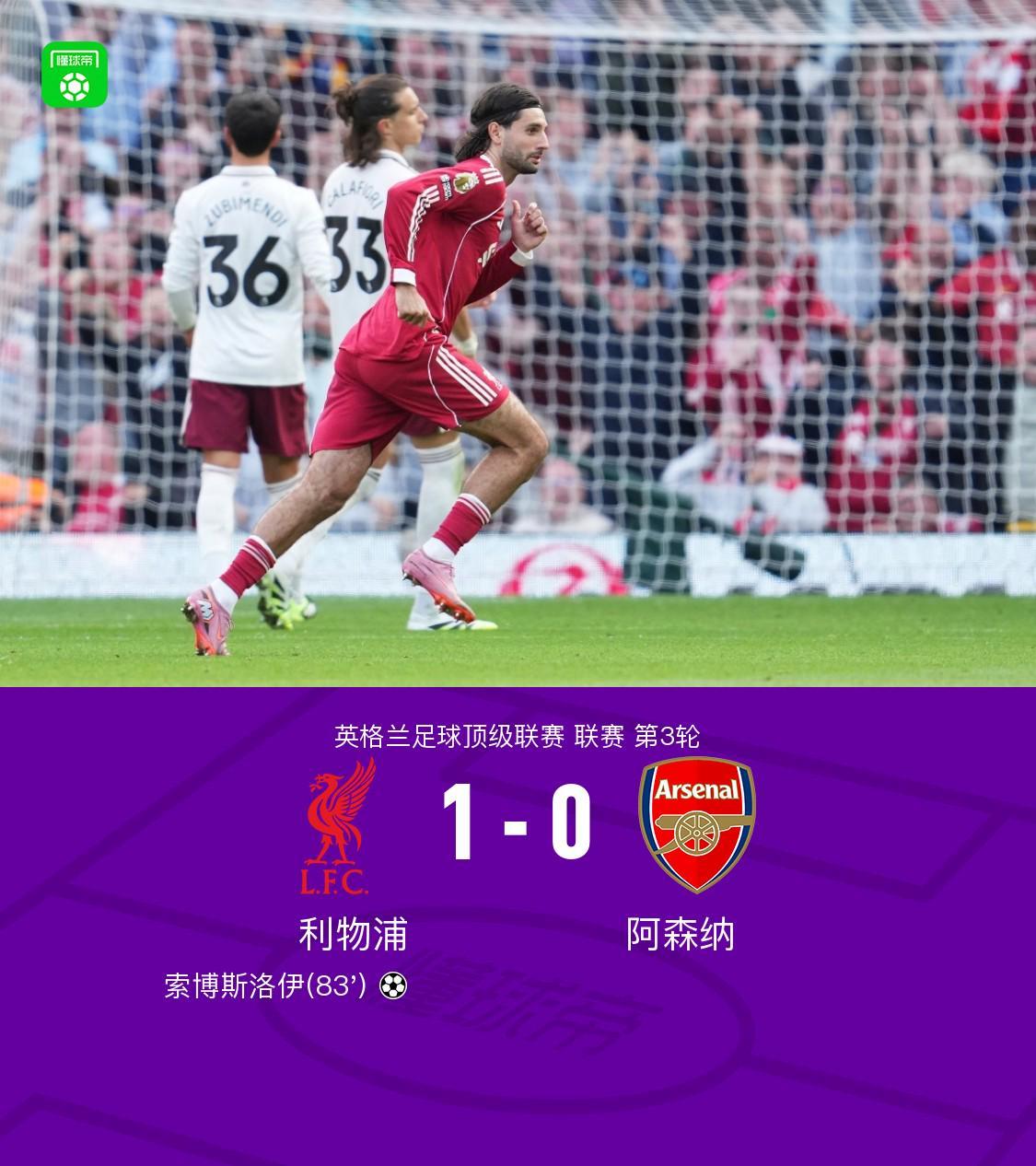 2026世界杯直播app-利物浦1-0阿森纳，索博斯洛伊任意球破门，埃基蒂克进球被吹
